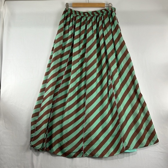 Anthropologie Anupamaa Brown and Mint Green Silk Maxi Skirt - Picture 6 of 12